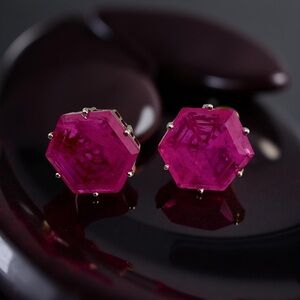 Hexagonal Pink Stud Earrings